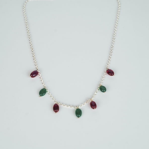 Silver Ruby Green Onyx Chain - Elegant Necklace