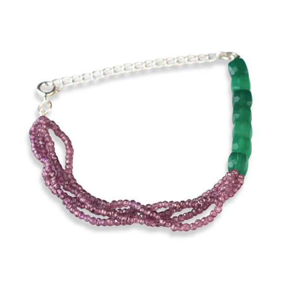 Green Onyx & Rhodonite Silver Bracelet (Project Handmade)