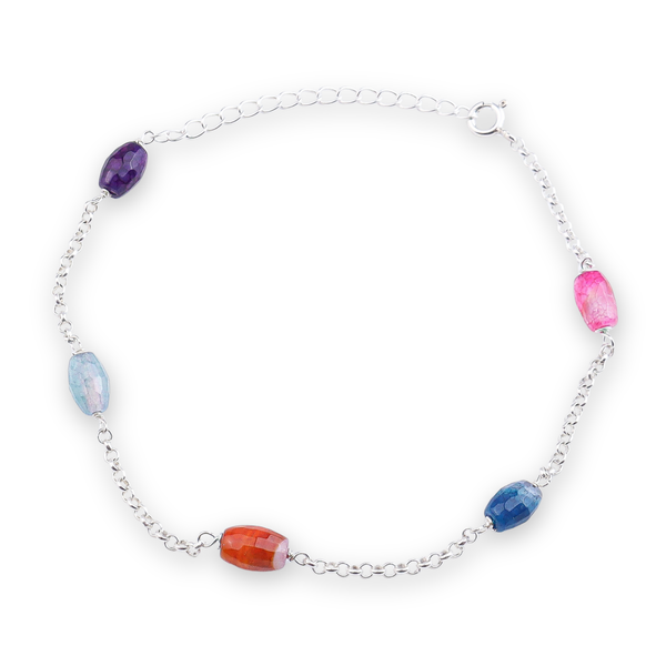 Multicolor Agate Silver Anklet (Project Handmade)