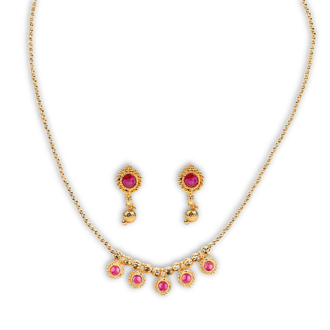 22K Gold Plated Fashion Pink Stone Set