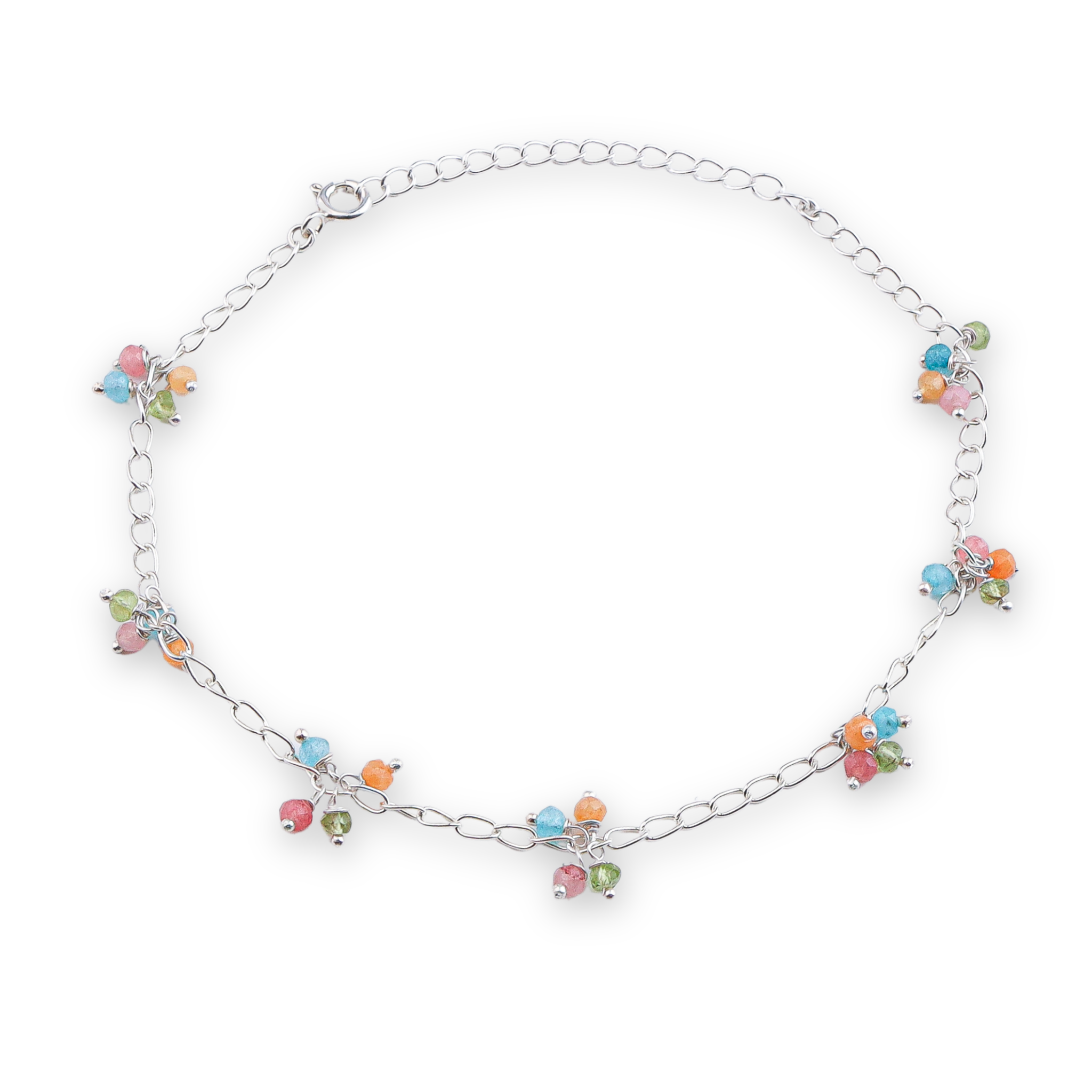 Multicolor Jade Silver Anklet (Project Handmade)