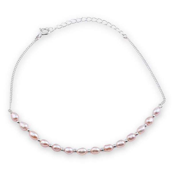 Rice Pearl & Silver Bead Anklet (Project Handmade)