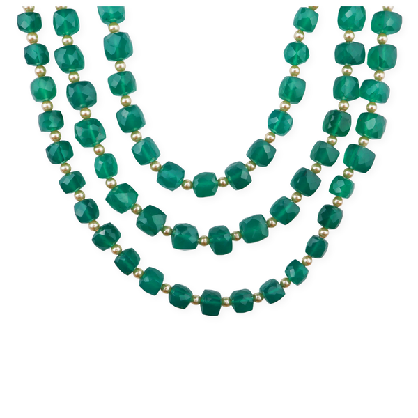 Luxe Necklace - Green Onyx & Golden Pearls