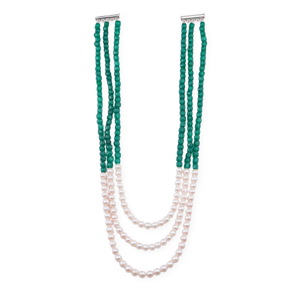 Luxe Necklace - Green Onyx & Fresh Water Pearls