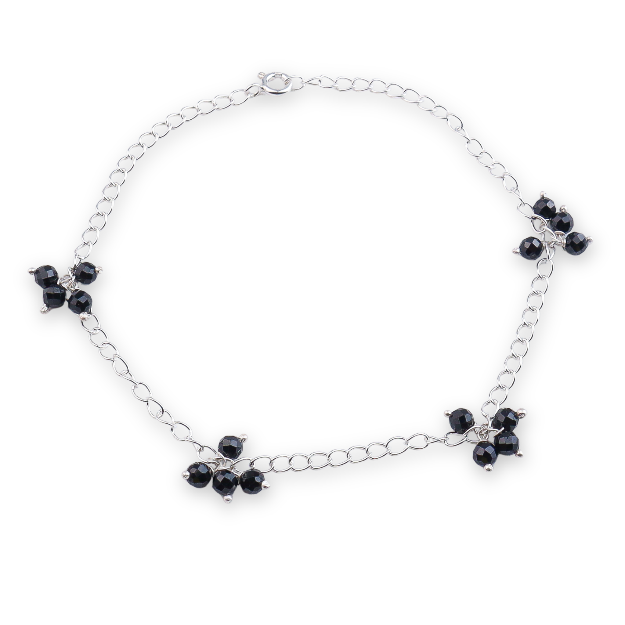 Black Spinel Bunch Silver Anklet (Project Handmade)