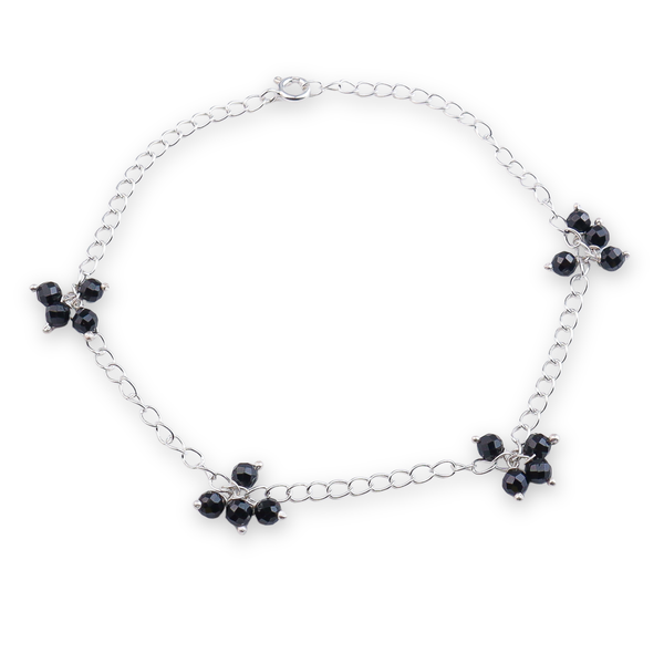 Black Spinel Bunch Silver Anklet (Project Handmade)