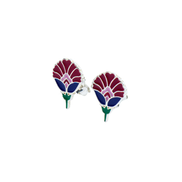 Enamel flower earrings with vibrant red, blue, pink, and green floral design