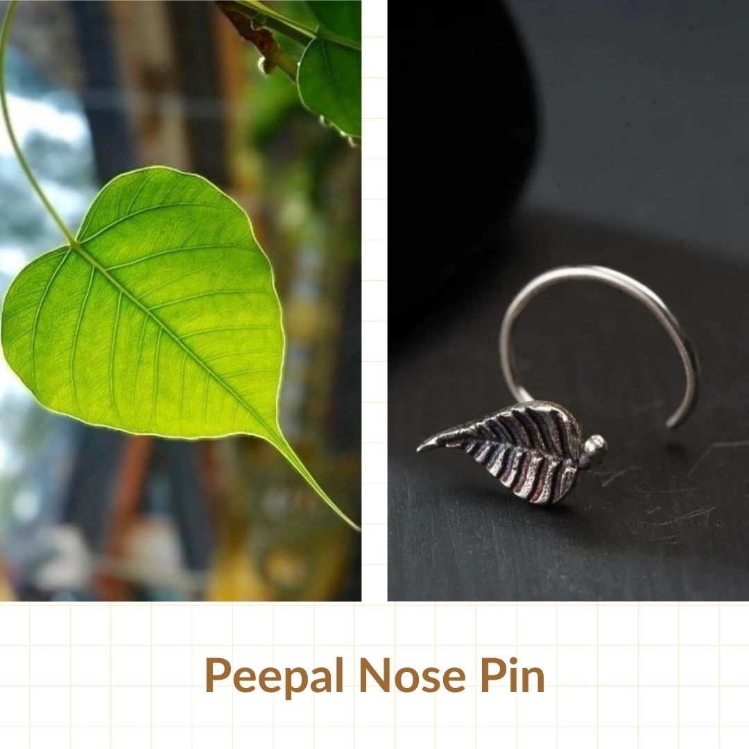 Silver Nose pin - Peepal or Sacred Fig motif (Pierced)