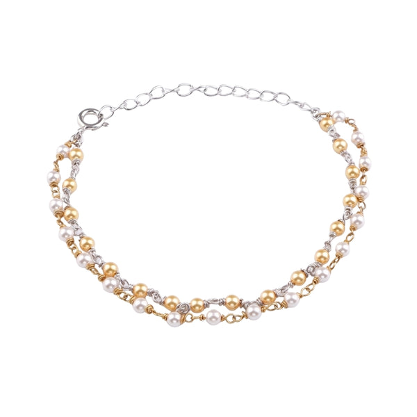 White & Golden Pearl Silver Bracelet (Project Handmade)