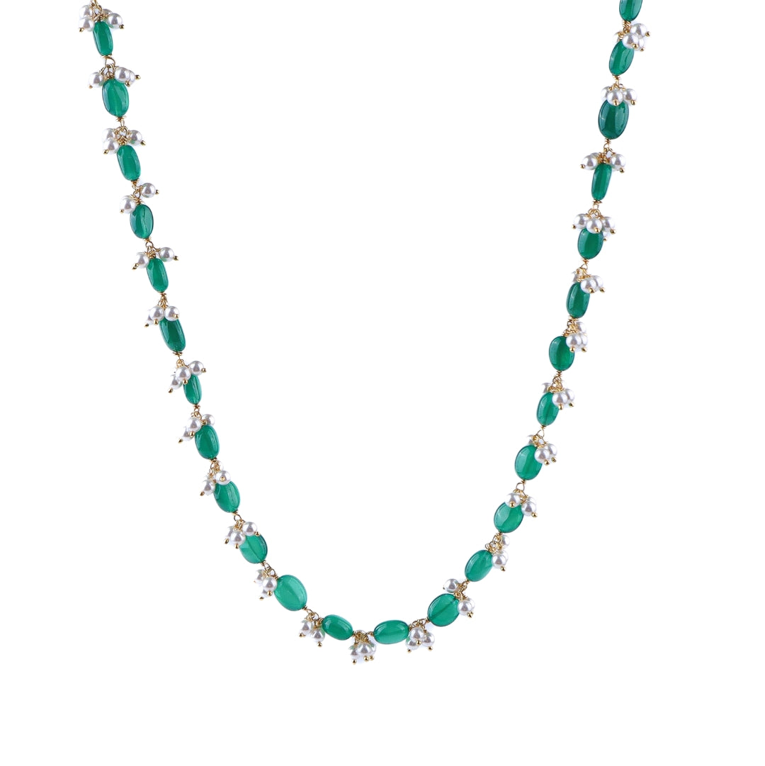 Luxe Necklace - Green Onyx and Pearls | 92.5 Silver | 22k Gold Plated