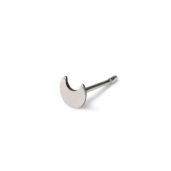Silver Tiny Chandrakor Nose Pin front view in 92.5 sterling silver