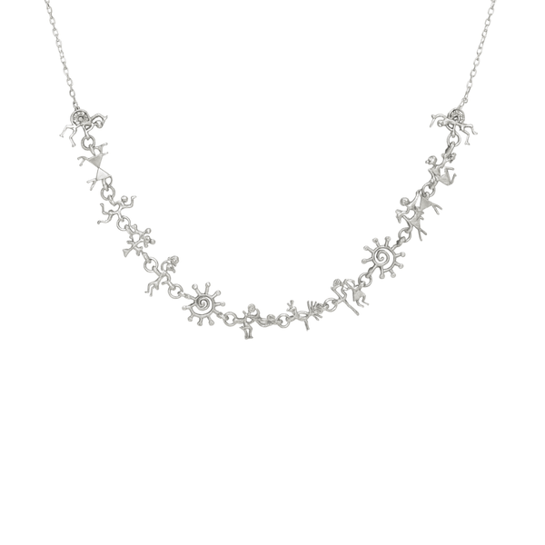 Silver Warli motif necklace with handcrafted tribal designs