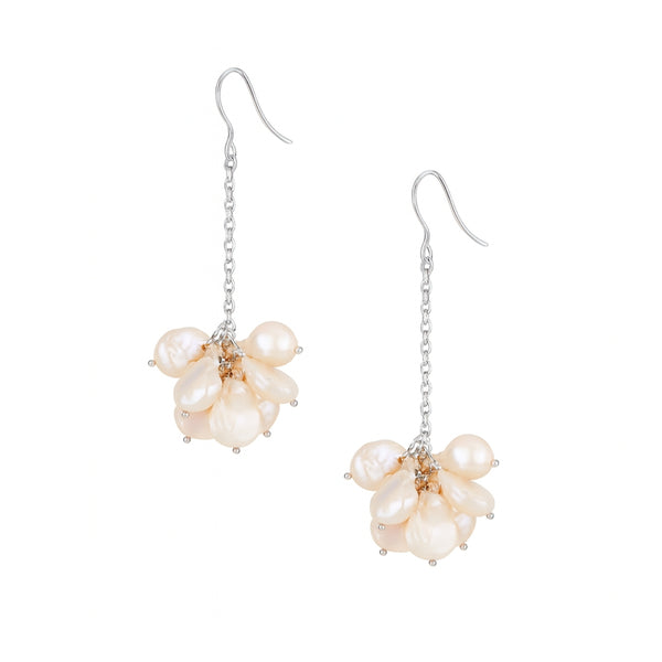 Luxe Baroque Pearl Drop Earrings with Silver Chain