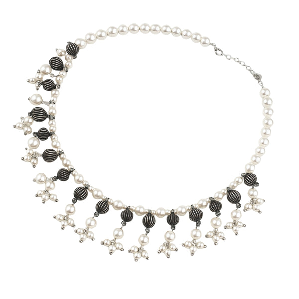 Luxe choker necklace with oxidized beads and pearls