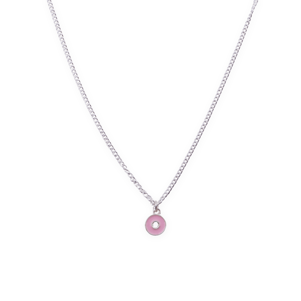 Silver enamel donut pendant necklace for kids