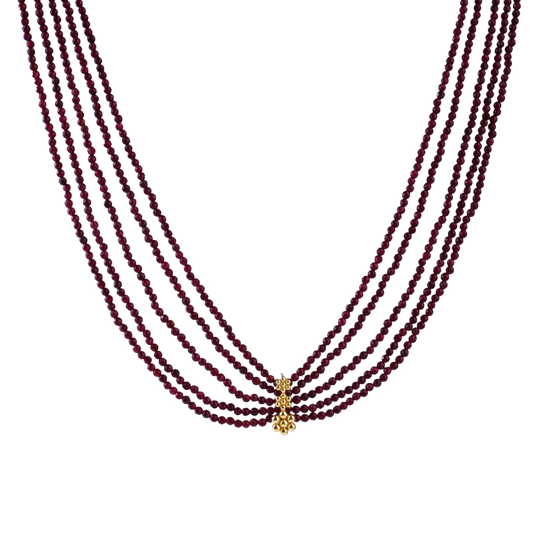 Five Layer Kudi Maroon Jade Necklace | 22K Gold Plated | 92.5 Silver