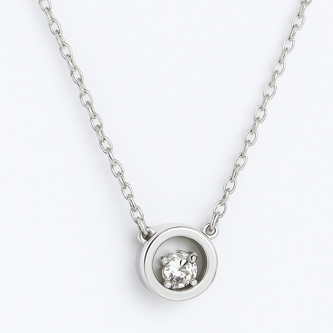 Silver Necklace with CZ Circle Pendant | 92.5 Silver