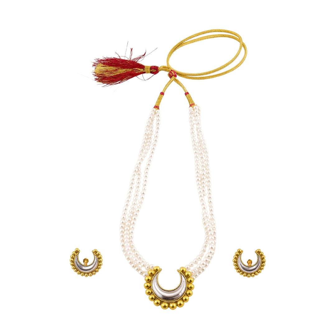 Dual-Tone Chandrakor Set with Pearls Sterling Silver