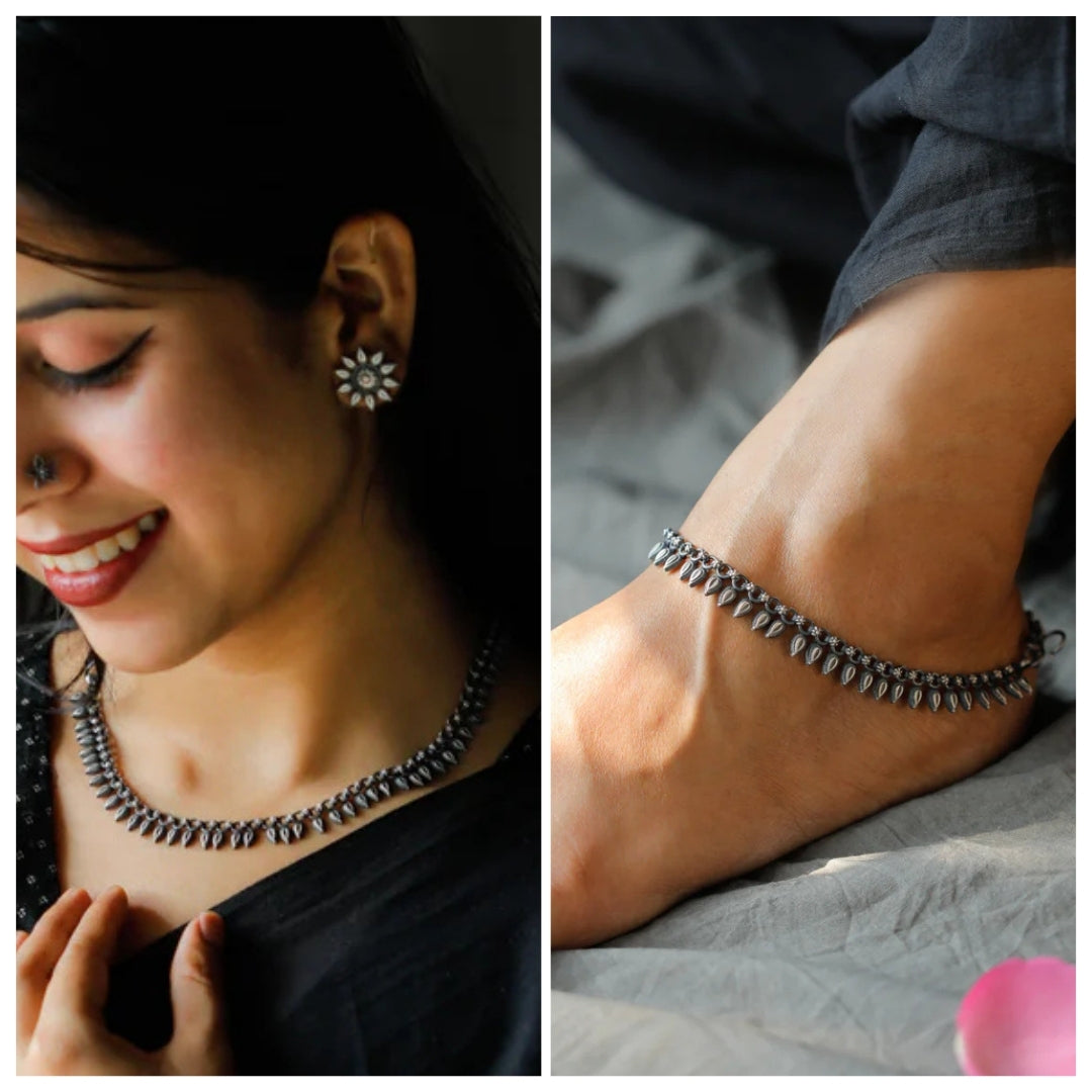 Delicate Silver Set Convertible Necklace and Anklet