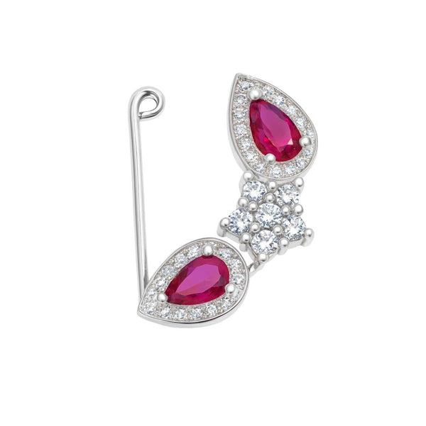 Silver flower pink drop Nath with CZ stones clip-on jewelry