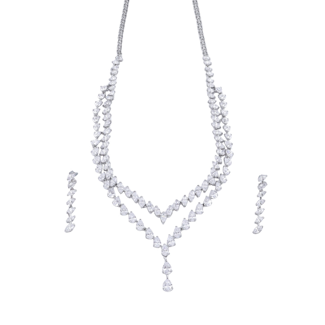 Silver CZ Necklace and Earring Set