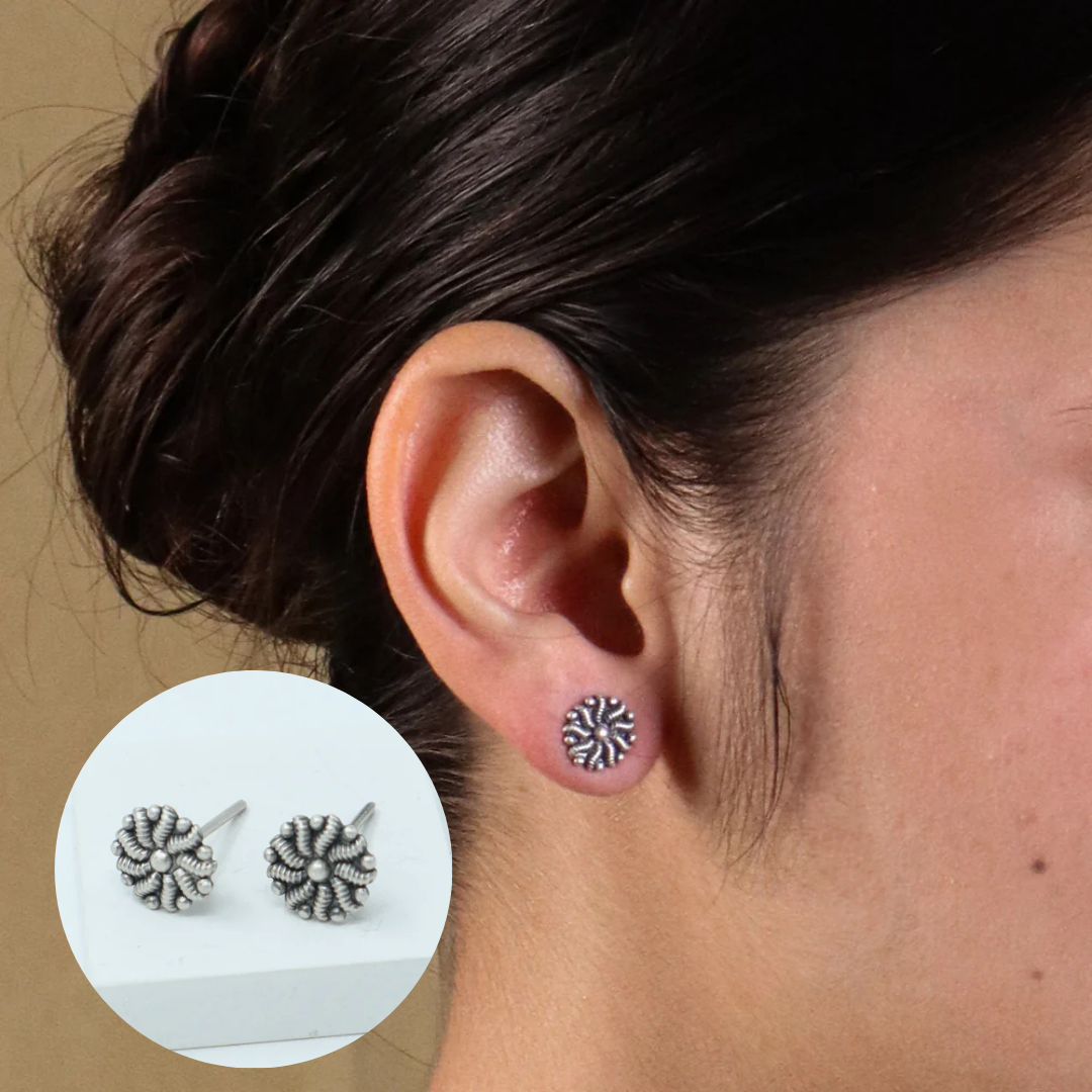 Silver Abstract Flower Stud