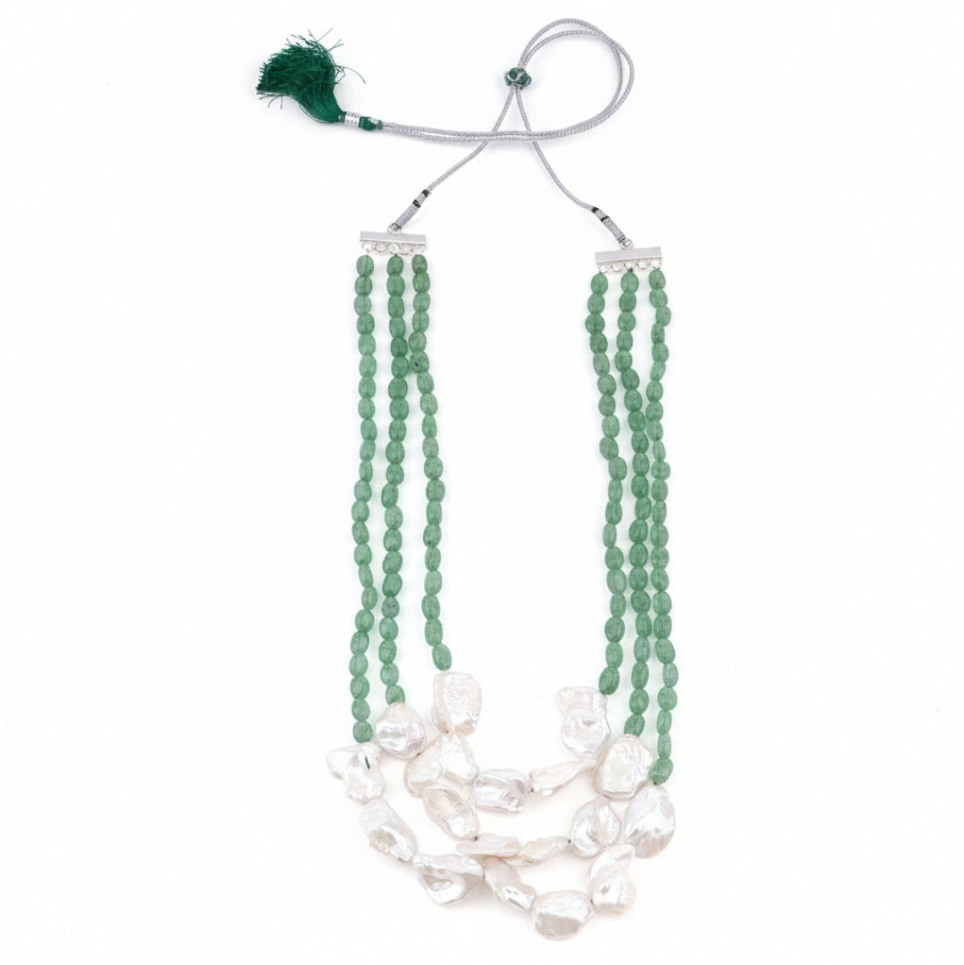 Luxe Neckalce - Russian Green Quartz & Boroque Pearls