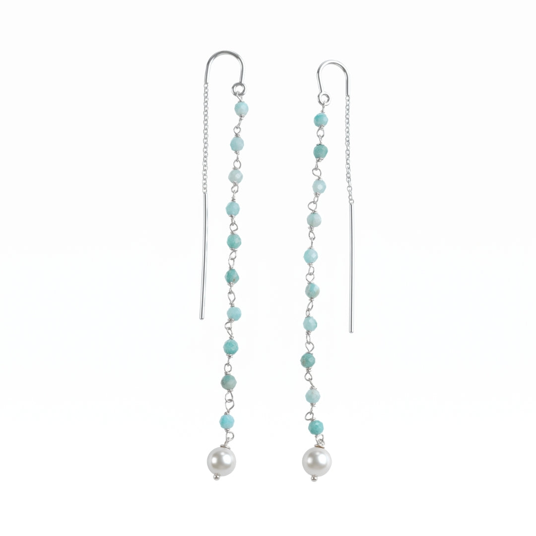 Blue Firoza & Pearl Ganthan Sui Dhaga Earrings (Project Handmade)