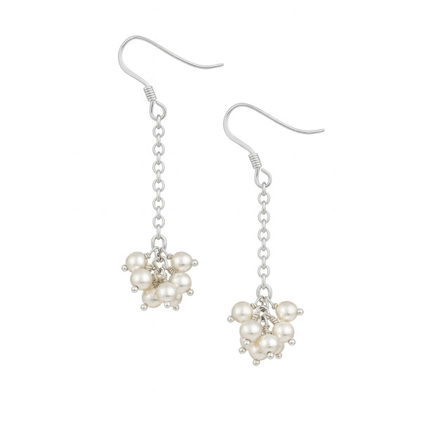 Silver Pearl Bunch Earrings with pearl clusters and chain design