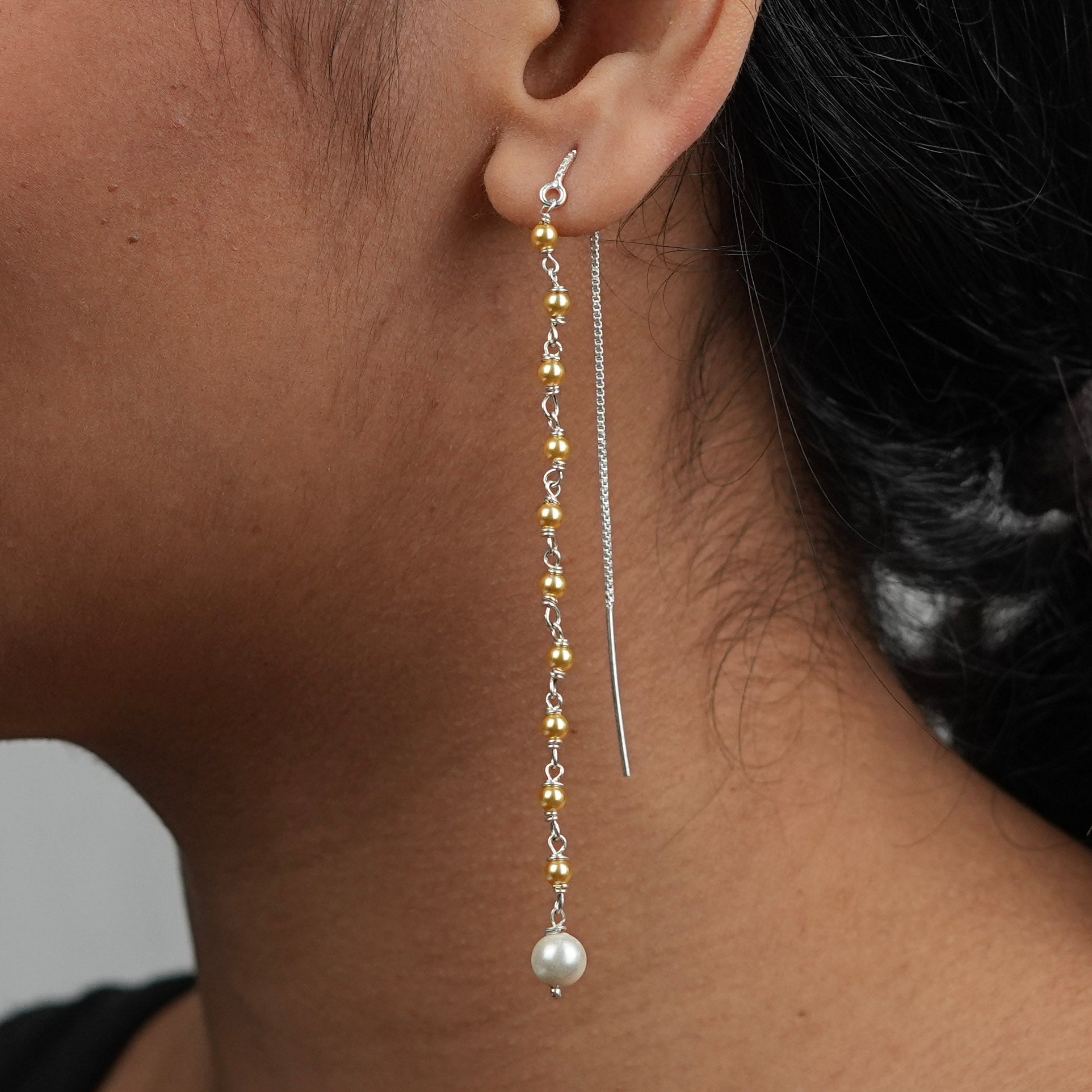 Golden & Freshwater Pearl Ganthan Sui Dhaga Earrings (Project Handmade)