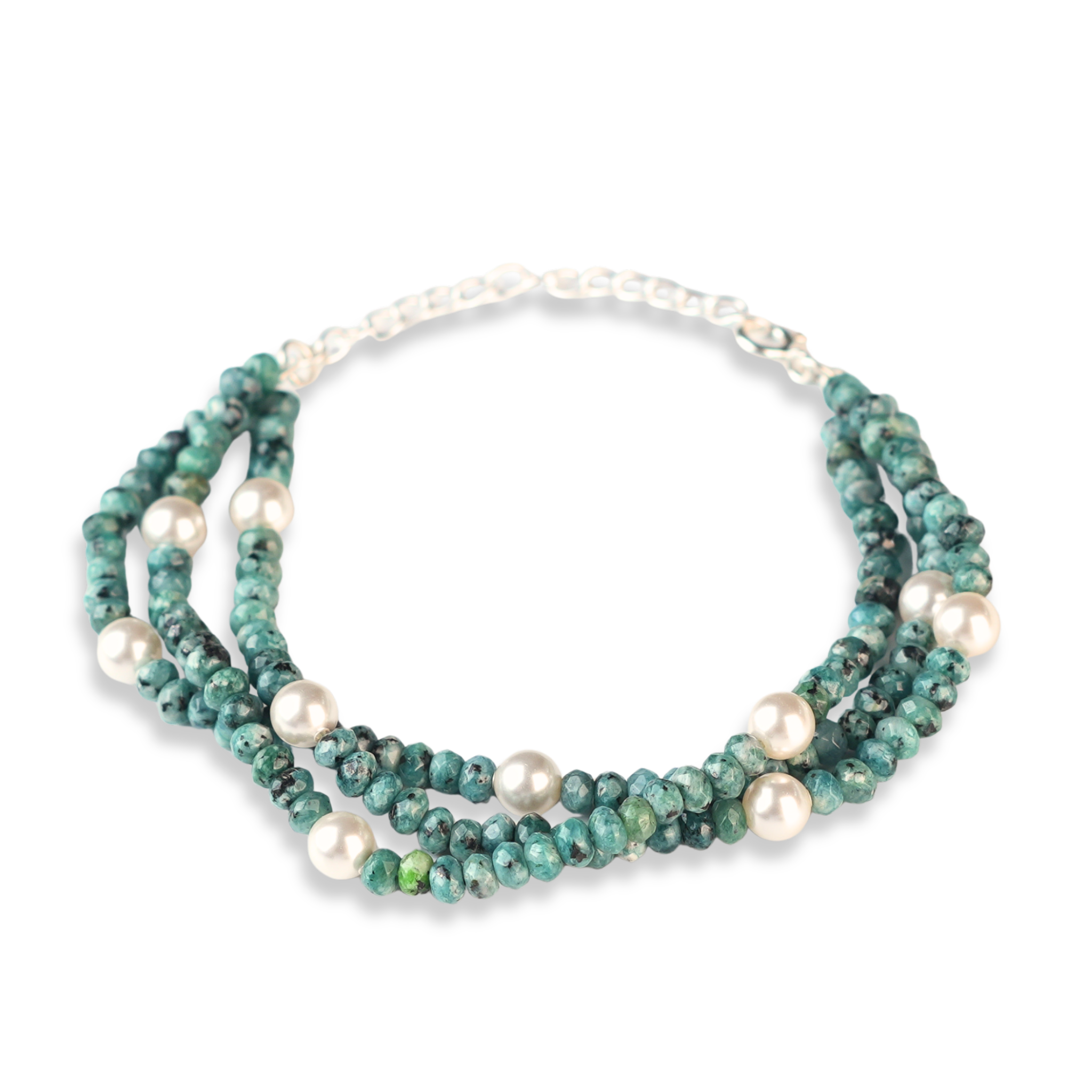 Blue Jade & Pearl Silver Bracelet (Project Handmade)