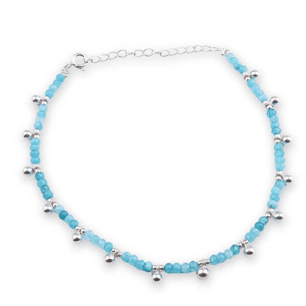 Blue Jade Silver Anklet with handcrafted silver beads