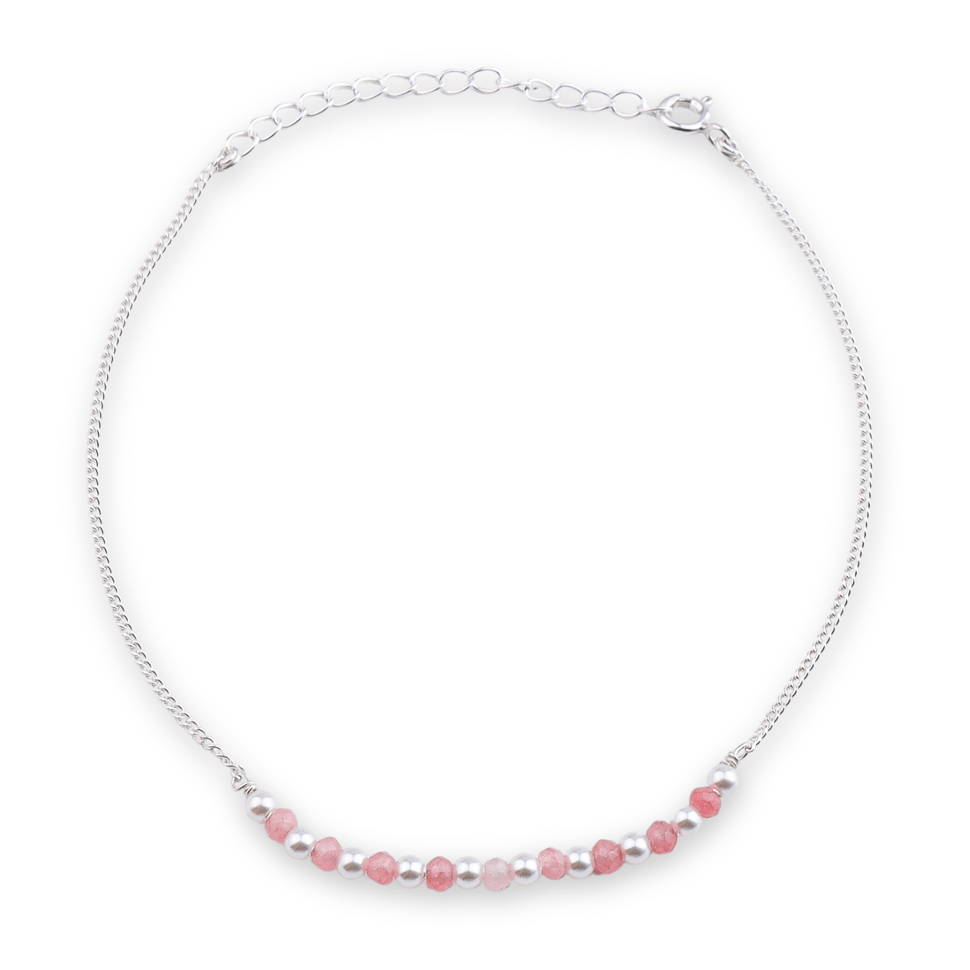 Pink Jade Pearl Silver Anklet