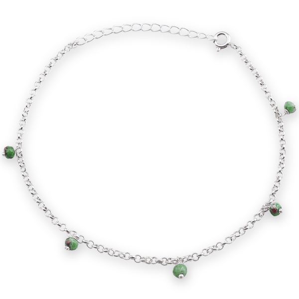 Silver anklet with green beads