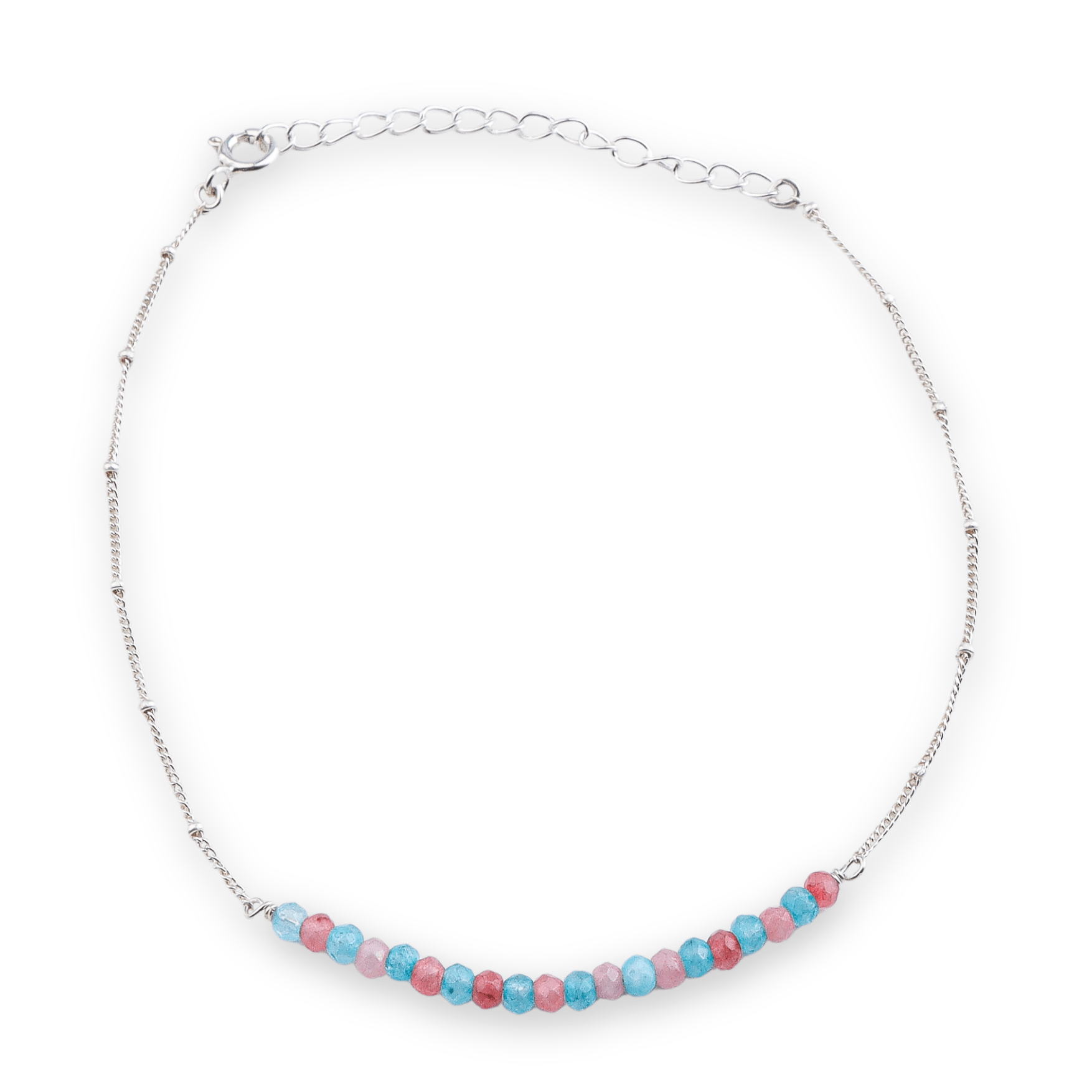 Pink and blue gemstone silver anklet