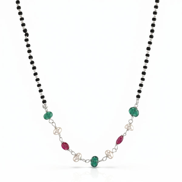 Rubies, Green Onyx & Pearl Silver Mangalsutra (Project Handmade)