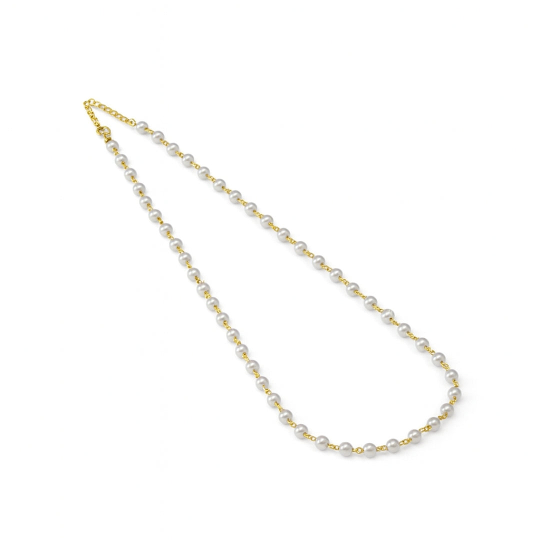 Silver Single Pearl Chain Necklace |  92.5 Silver | 22K Gold Plated
