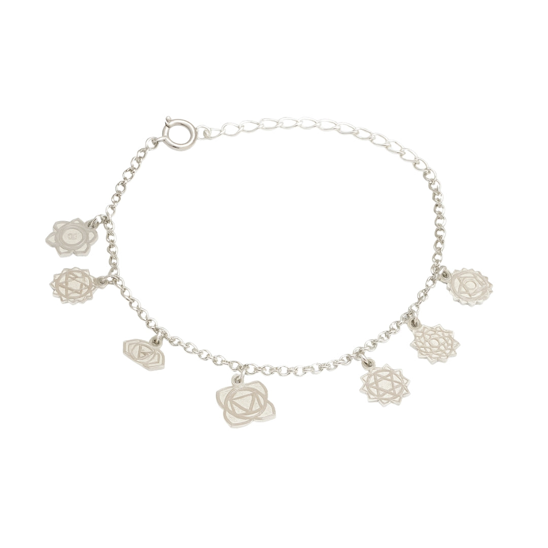 Yoga 7 Chakra Charm Silver Bracelet