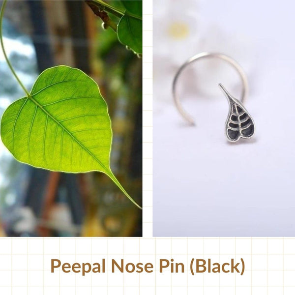 Peepal Leaf Nose pin ( Pierced ) - Silver oxidised