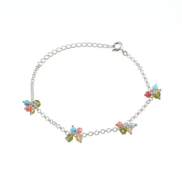 Multicolor Stone Bunch Silver Bracelet (Project Handmade)