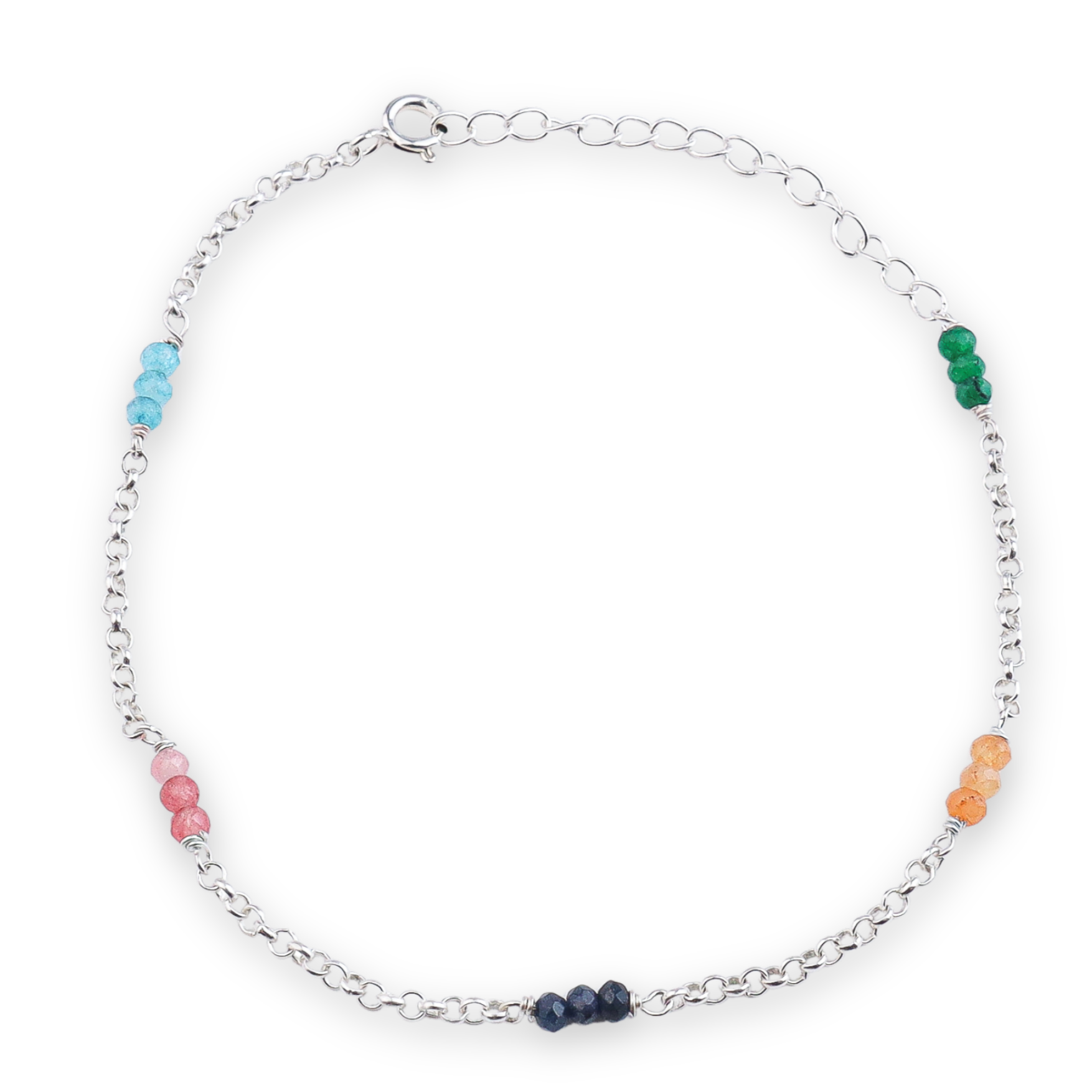 Multicolor Jade Silver Anklet (Project Handmade)