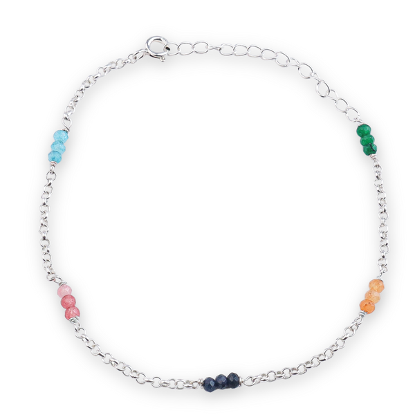 Multicolor Jade Silver Anklet (Project Handmade)