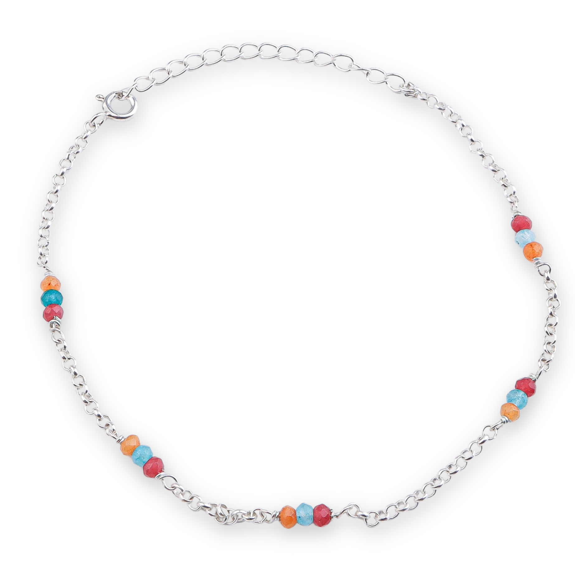 Multicolor Jade Silver Anklet (Project Handmade)