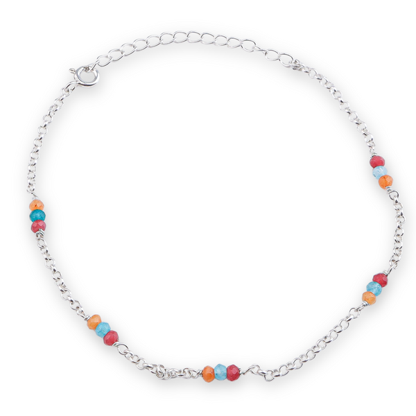 Multicolor Jade Silver Anklet (Project Handmade)
