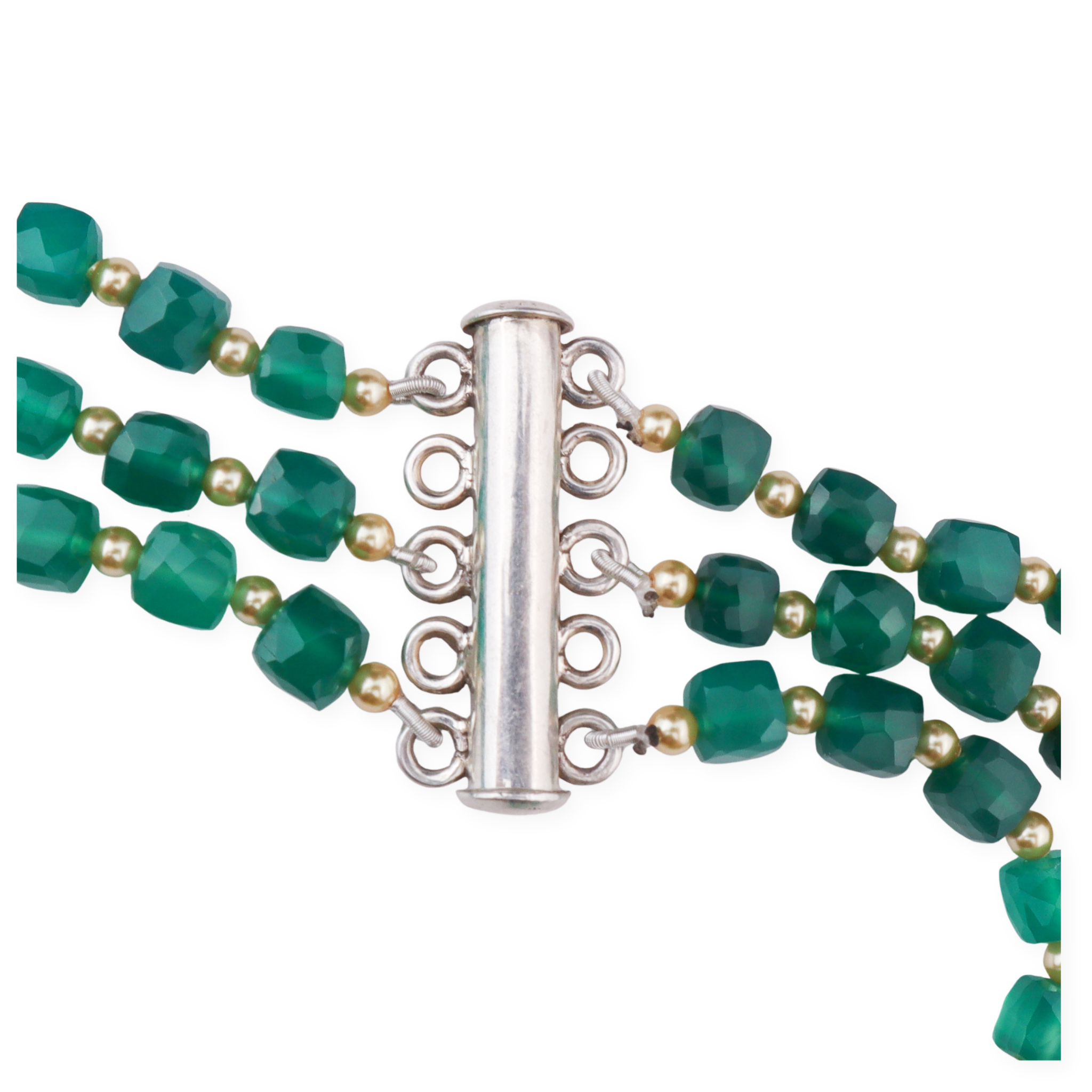Luxe Necklace - Green Onyx, Fresh Water & Golden Pearls