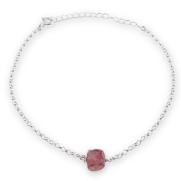Strawberry Quartz Silver Anklet (Project Handmade)