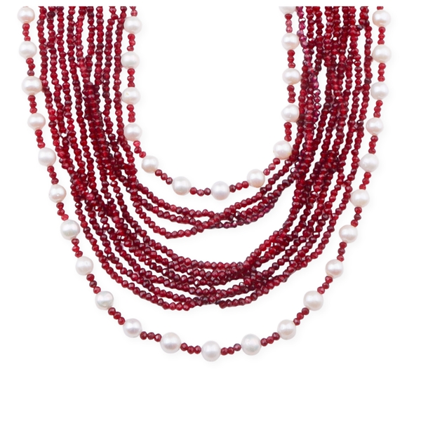 Luxe Necklace Fresh Water Pearls & Brown Jade 92.5 Silver