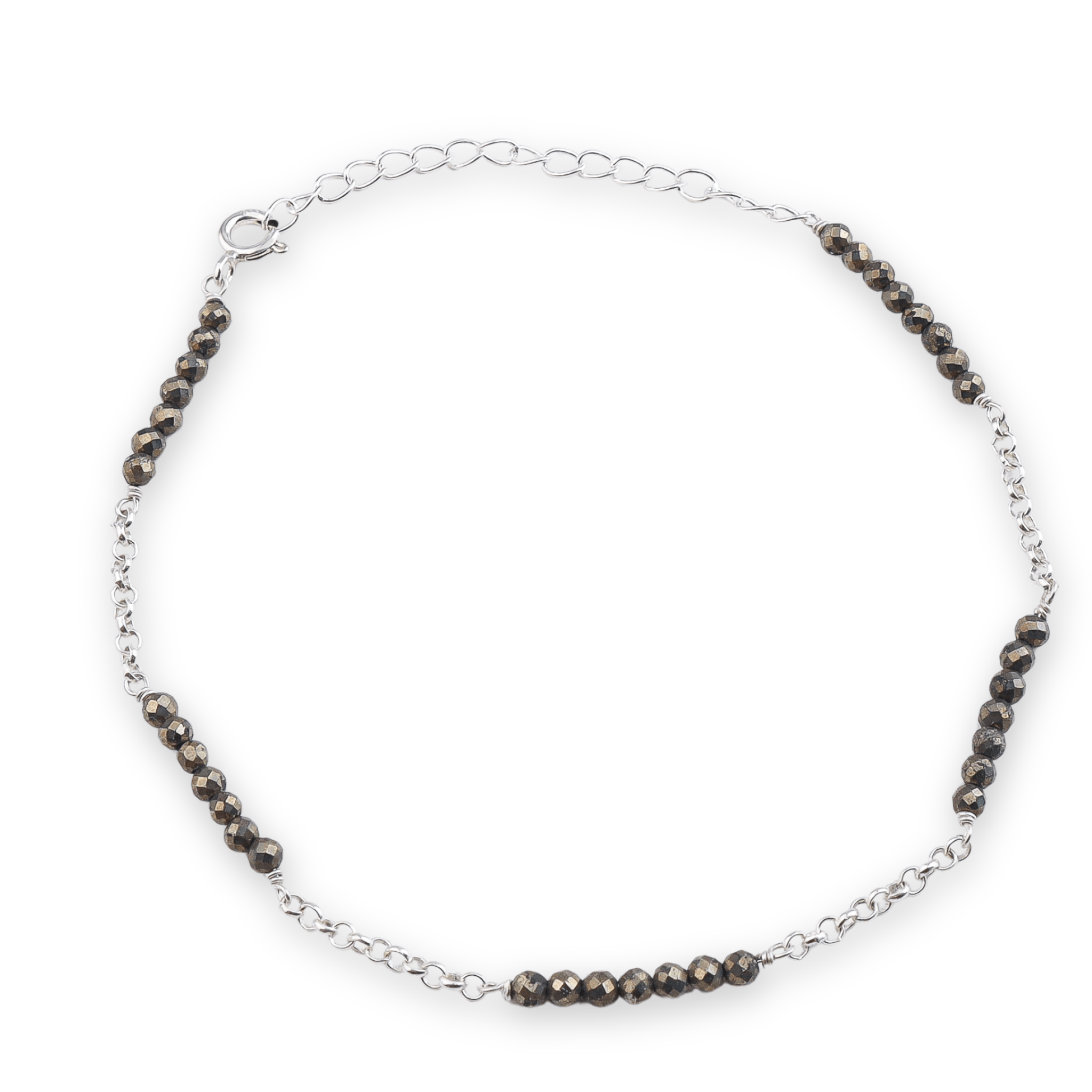 Silver and black beaded anklet with chain extension