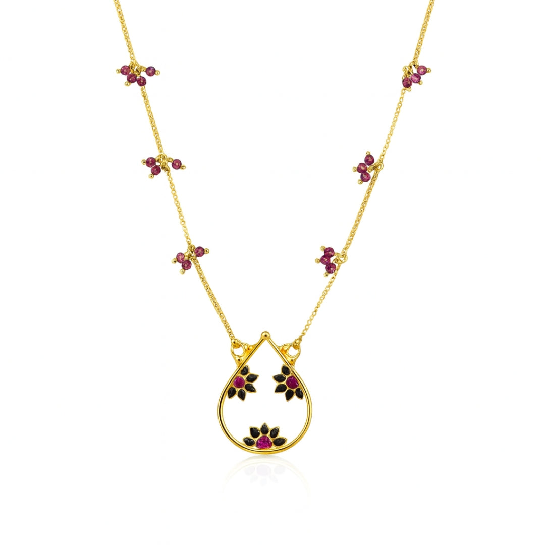 Meena Pendant Necklace with Bunch of Garnets | 92.5 Silver | Gold Plated