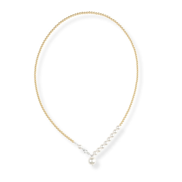 White and Golden Pearl Front Clasp Necklace (Project Handmade)